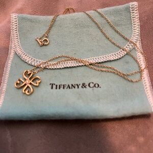 Authentic Tiffany&Co 14KT yellow gold Clover Heart Diamond Necklace